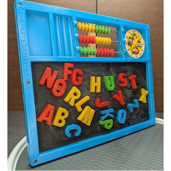 Vtg Double Sided Learning Activity Chalk Board Magnetic Alphabet Clock Abacus - Picture 2 of 8